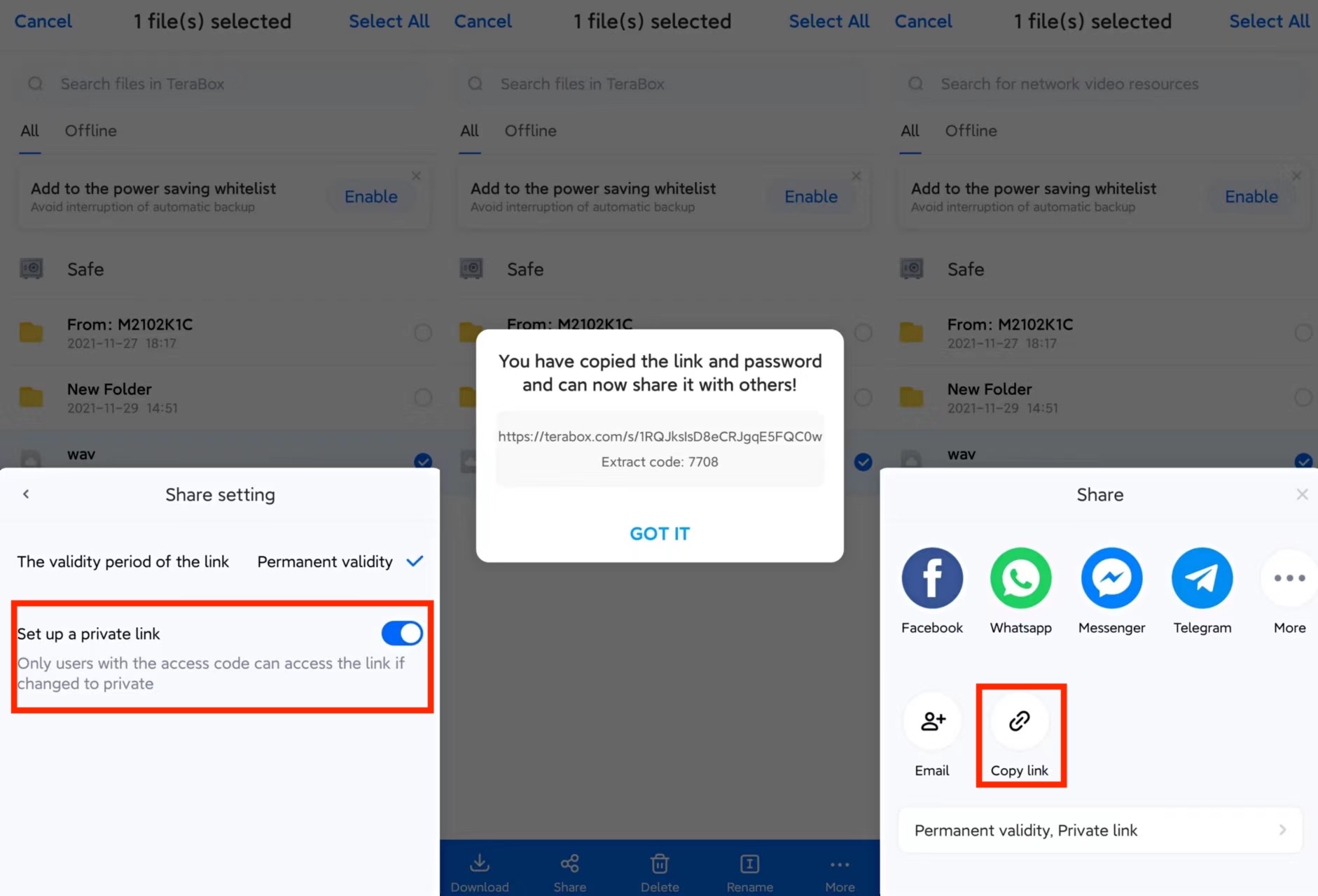 Changing the Extraction Code for Share Links