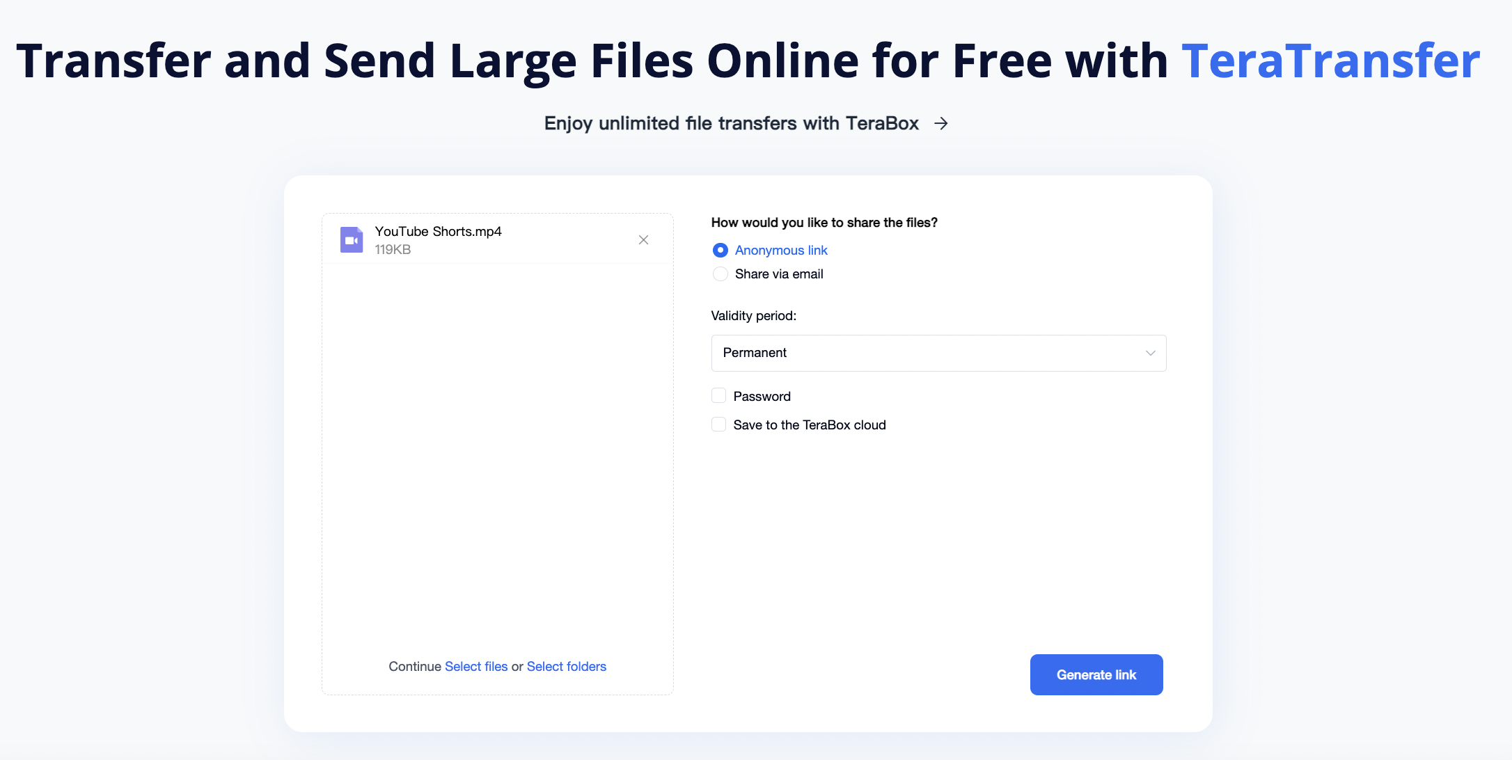 Share YouTube Shorts with TeraBox