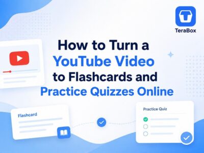 Banner for a blog post about turning YouTube videos into flashcards and practice quizzes online with TeraBox AI Study Assistant.