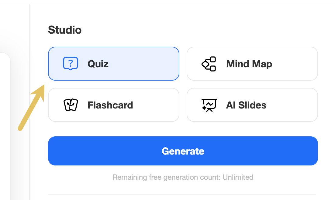 TeraBox Studio panel with Quiz, Flashcard, Mind Map, and AI Slides options.
