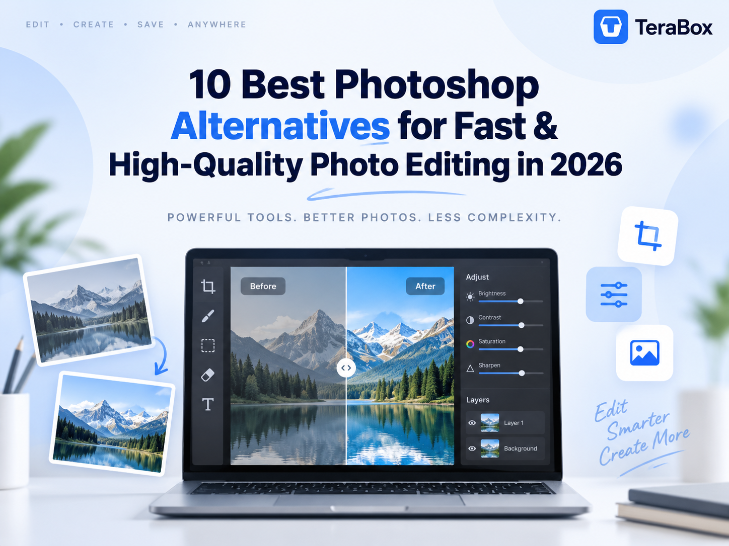 10 Best Photoshop Alternatives for Fast & High-Quality Photo Editing in 2026 14 Banner for the 10 best Photoshop alternatives in 2026, featuring a before-and-after photo editing interface and the TeraBox logo.