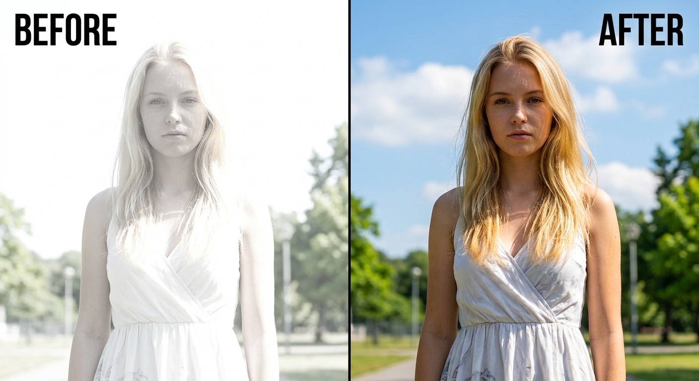 How to Fix Overexposed Photos: 4 Methods That Actually Work (2026) 12 How to Fix Overexposed Photos - Original (left) with the corrected version (right)
