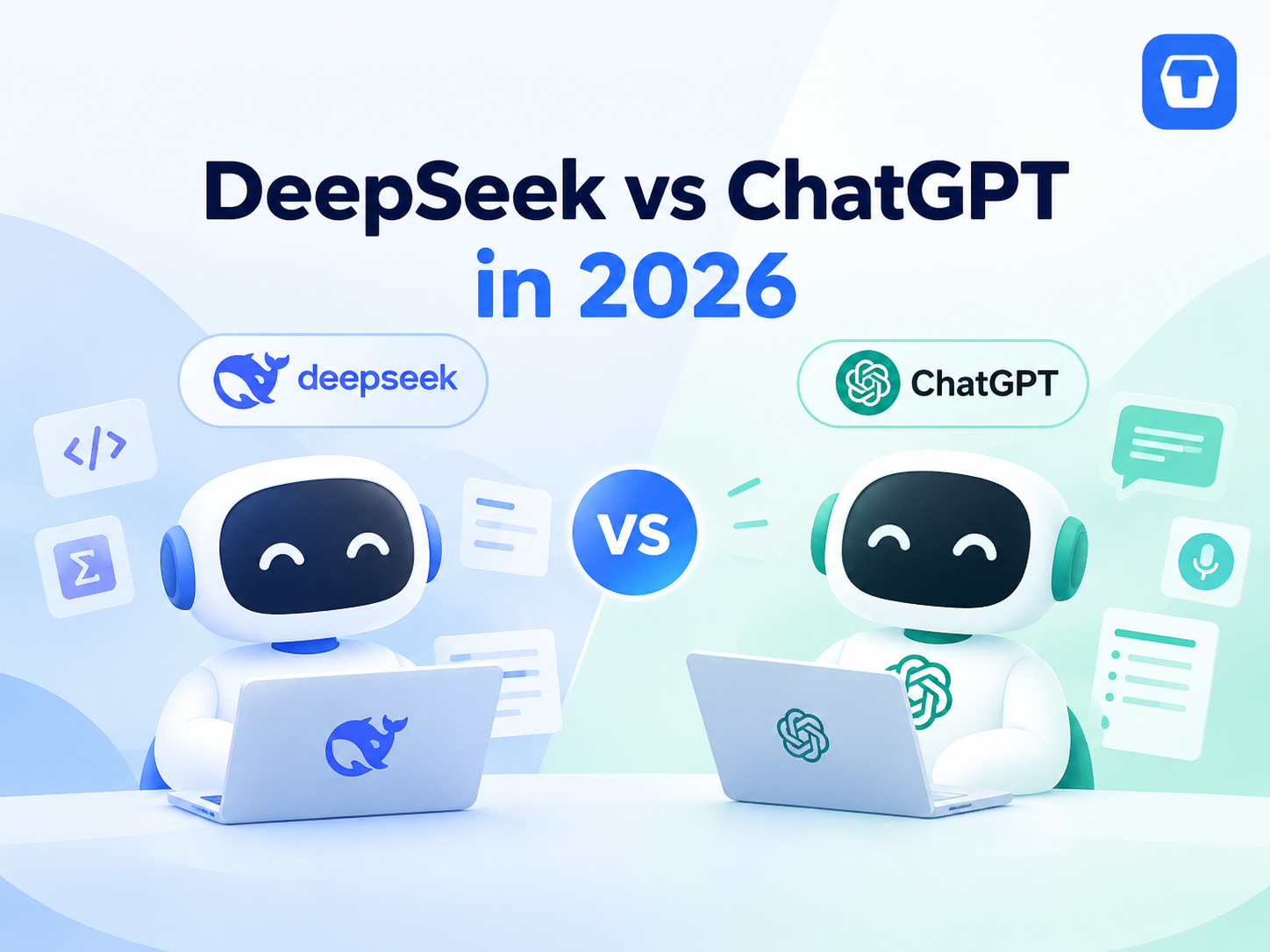 DeepSeek vs ChatGPT in 2026, featuring AI assistants and their key features.